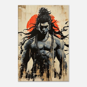 Lord Shiva the Destroyer Grunge Canvas Print, Wall Art Home Office Dorm Room Studio Vertical Decor Hindu Indian Heritage Gift, Ready to Hang