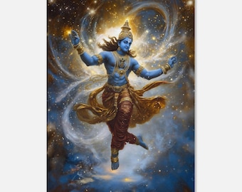 Lienzo decorativo con la imagen del Señor Vishnu en el espacio y el tiempo, ideal para decorar el hogar, la oficina o el estudio. Regalo de la herencia del dios hindú Narayan de la India. Listo para colgar.