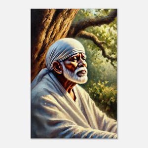 Shirdi Sai Baba Portrait Canvas Print, Wall Art Home Office Studio Dorm Tall Decor, Indian Saint, Ready to Hang