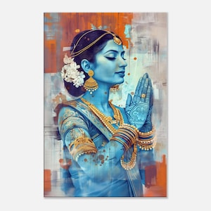 Indian Woman With a Peaceul Aura Urban Fresco Canvas Print, Wall Art Home Office Room Studio Decor Ethnic Sari Heritage Gift, Ready to Hang