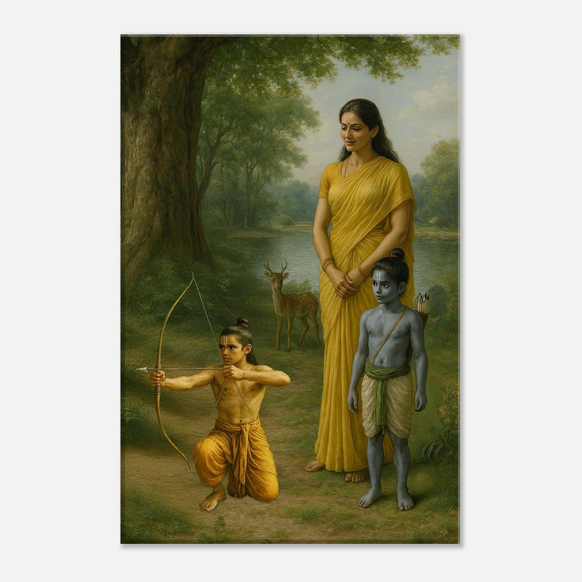 Sita With Luv and Kush Forest Scene Canvas Print, Lord Rama Sons, Hindu ...