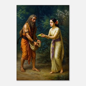 Sita Gives Alms to a Disguised Ravana Canvas Print, Wall Art Home Office Studio Decor, Indian Hindu Ramayana Heritage Gift, Ready to Hang