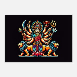 Goddess Durga Pop Art Canvas Print, Wall Art Home Office Studio Dorm Decor, Hindu Indian Heritage Gift, Ready to Hang