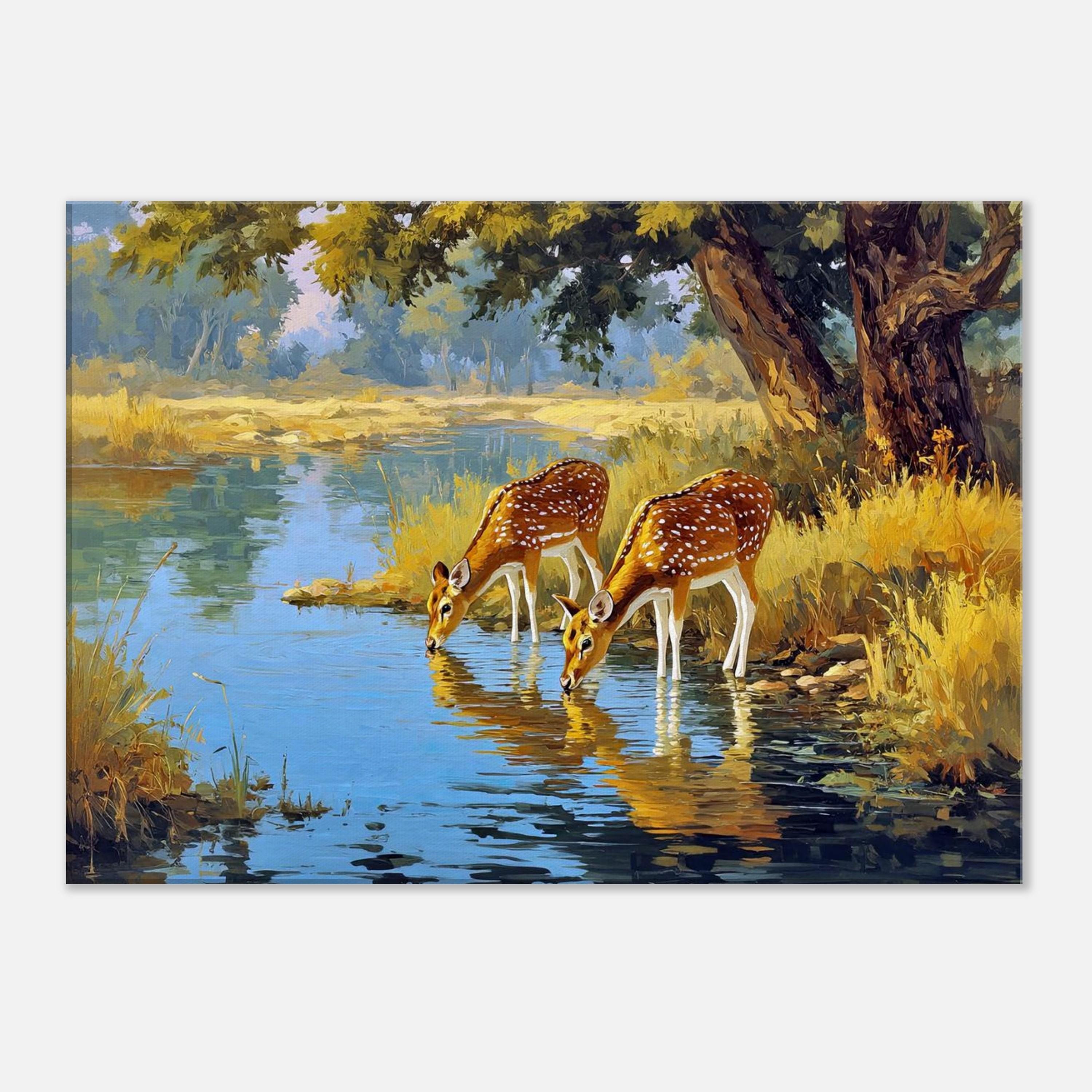 鹿の親子 F25油彩画 風景画 絵画 oil painting art 鹿の親子イラスト