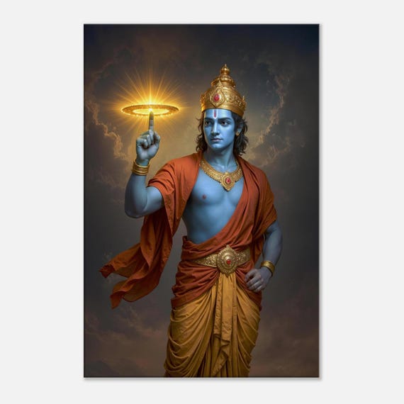 Lord Krishna With the Sudarshan Chakra Canvas Print, Wall Art
