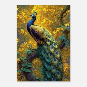 Brilliant Indian Peacock Jungle Scene Canvas Print, Wall Art Home Office Studio Dorm Kids Room Nature Wildlife Decor Gift, Ready to Hang Art