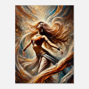 Canvas Print of a Magical Dancing Indian Woman, Heritage Gift Idea, Polychromatic Dancer Flowing Dress, Home Office Decor, Ready to Hang Art
