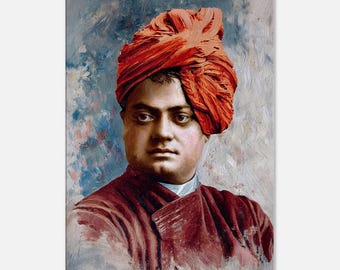 Swami Vivekananda Indiase hindoe-monnik en filosoof canvasafdruk, muurkunst kantoor aan huis kamer studio slaapzaal decor erfgoed cadeau, klaar om op te hangen