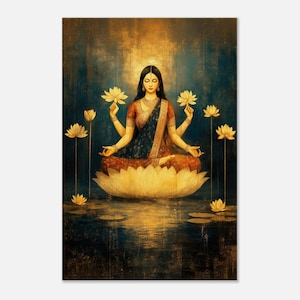Goddess Lakshmi Grunge Style Canvas Print, Wall Art Home Temple Office Room Studio Decor, India Hindu Heritage Spiritual Gift, Ready to Hang