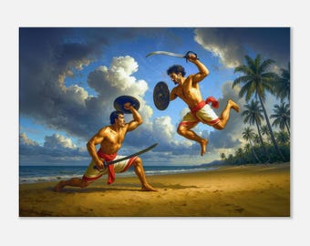 Two Men Practicing Kalaripayattu Canvas Print, Wall Art Home Office Gym Decor, Indian Kerala Heritage Martial Arts, Ready to Hang Art Gift