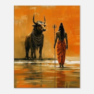 Lord Shiva and Nandi the Divine Bull Canvas Print, Wall Art Home Office Studio Living Room Decor, Indian Hindu Heritage Gift, Ready to Hang