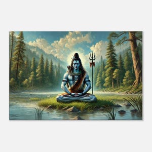 Lord Shiva Meditating Canvas Print, Hindu Heritage Spiritual Gift Idea, Home Office Decor, Yoga Studio Ethnic Wall Art, Ready to Hang