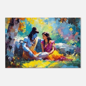 Lord Shiva and Goddess Parvati in a Bright Forest Canvas Print, Wall Art Home Room Dorm Decor, Indian Hindu Heritage Gift, Ready to Hang Art