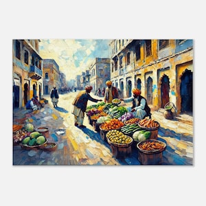 Impression sur toile du Pendjab du XIXe siècle, marchand de légumes de Lahore, décoration d'intérieur d'art mural, cadeau du patrimoine de l'Inde britannique au Pakistan, prêt à accrocher