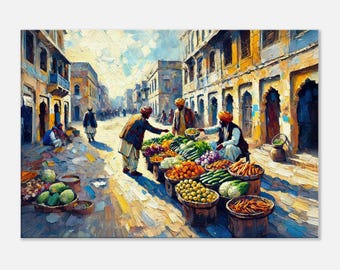 Lahore Vegetable Market Vendor 19th Century Punjab Canvas Print, Wall Art Home Decor, British India Pakistan Heritage Gift, Ready to Hang