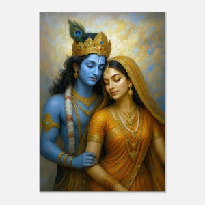 Lord Krishna and Radha Portrait Canvas Print, Wall Art Home Room Studio Dorm Vertical Decor, India Hindu Ethnic Heritage Gift, Ready to Hang