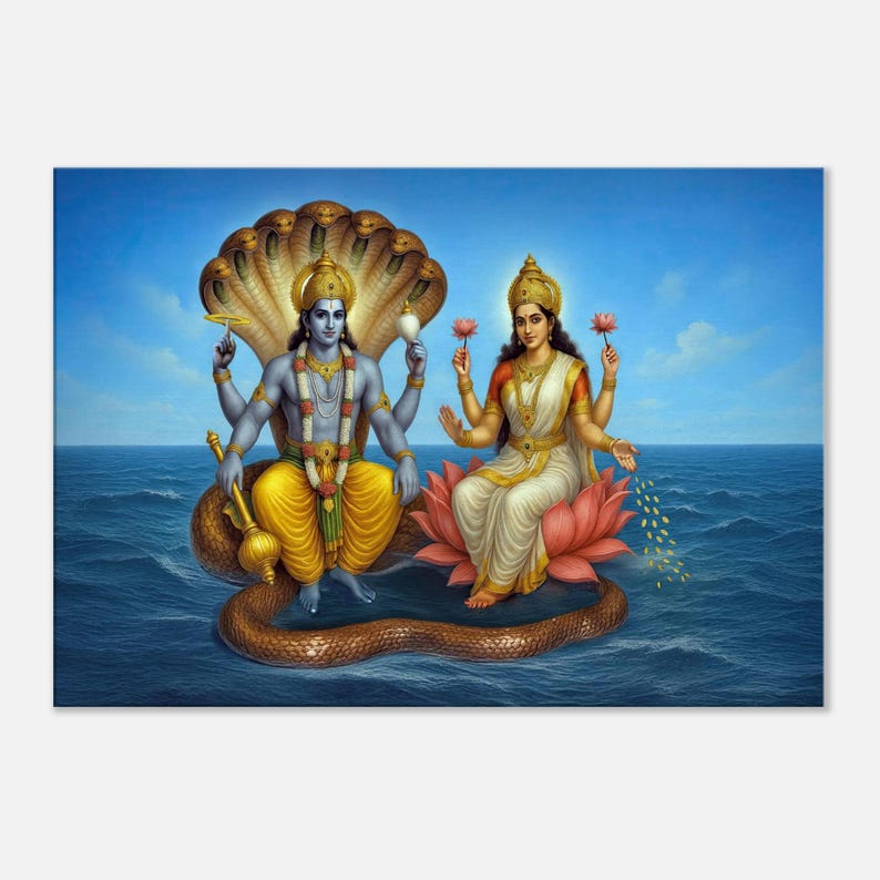 Lord Vishnu and Goddess Lakshmi Cosmic Ocean Canvas Print, Wall Art ...