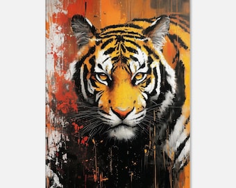 Impression sur toile Portrait tigre indien, art mural animalier asiatique, prêt à accrocher
