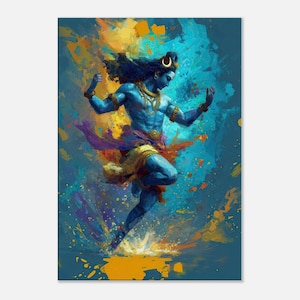 Lord Shiva in a Brilliant Color Cosmic Dance Canvas Print, Wall Art Home Office Studio Dorm Decor, Indian Hindu Heritage Gift, Ready to Hang