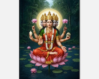 Sri Gayatri  大きなヴィンテージのインドの宗教的なプリント