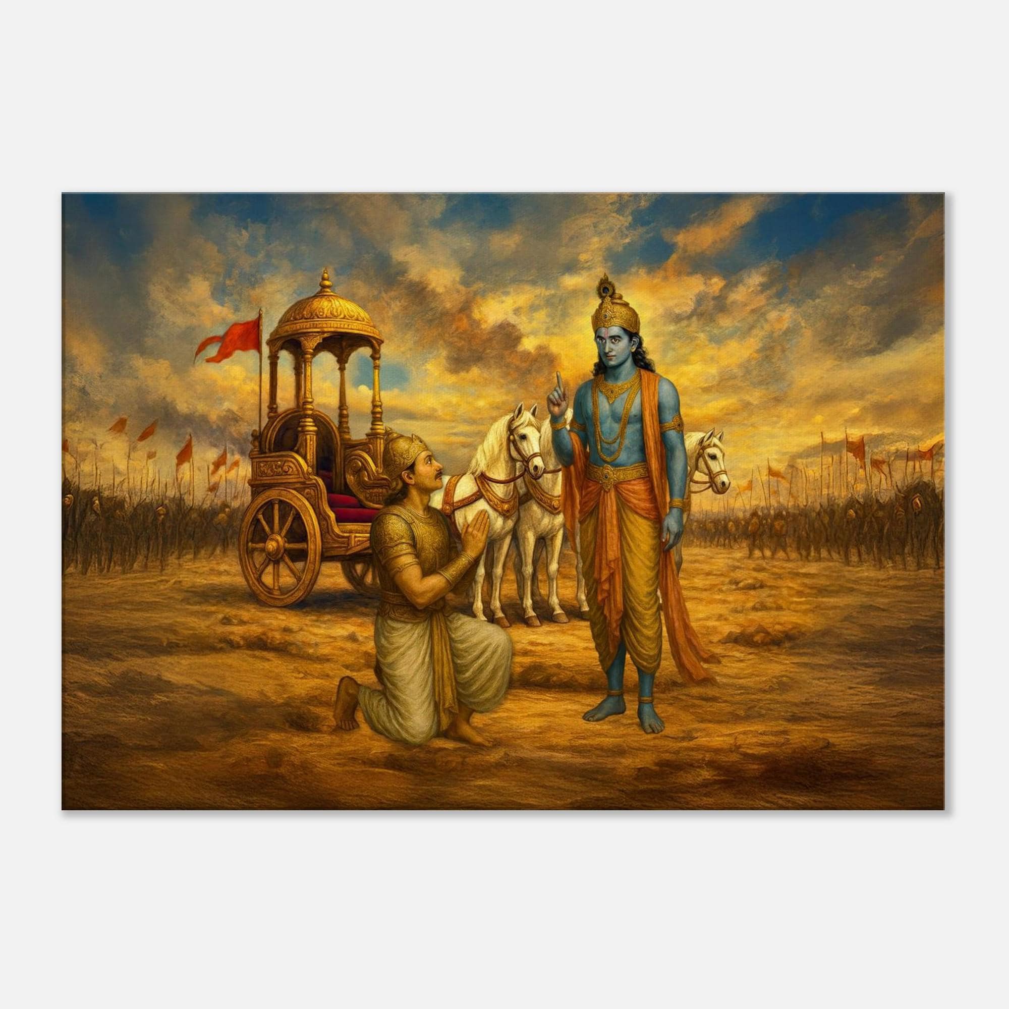 クルクシェトラのクリシュナ神とアルジュナのキャンバスプリント