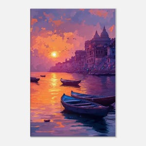 Benares Sunset Canvas Print, Wall Art Home Office Living Room Decor Gift, India Varanasi Heritage Scenic Landscape Print, Ready to Hang
