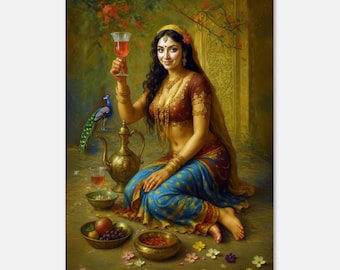 ムガル帝国皇帝シャー・ジャハーンの細密画：王宮美術（8.5x11インチ