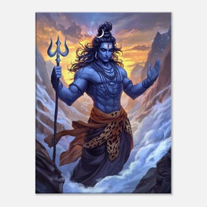Lord Shiva in the Himalayas Canvas Print, Wall Art Home Office Studio Dorm Temple Room Tall Decor, Hindu Indian Heritage Gift, Ready to Hang