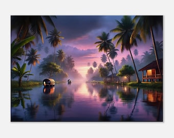 Kerala Backwater Scene at Dawn Canvas Print, Home Office Living Room Wall Art Decor, Indian Landscape Scenic, Heritage Gift, Ready to Hang