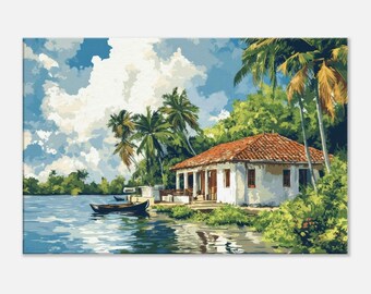 Kerala Backwaters Sunny Day Canvas Print, Wall Art Home Office Living Room Studio Dorm Decor, Indian Scenic Landscape Gift, Ready to Hang