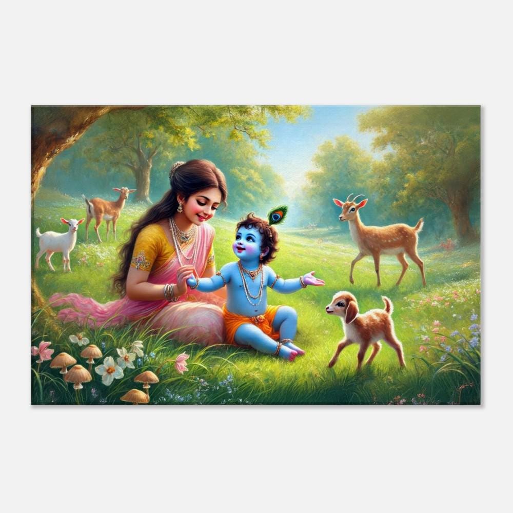 Baby Krishna With Mother Yashoda In A Forest Meadow Canvas Print Baby Krishna With Mother Yashoda In A Forest Meadow Canvas Print