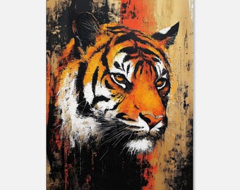 Bengal Tiger Grunge Canvas Print, Wall Art Home Office Studio Room Decor, Asian Indian Wildlife Heritage Gift, Ready to Hang