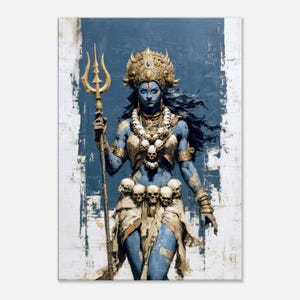 Goddess of Death Kali with Trident Grunge Art Canvas Print, Wall Art Home Office Studio Decor, Hindu Mythology Heritage Gift, Ready to Hang