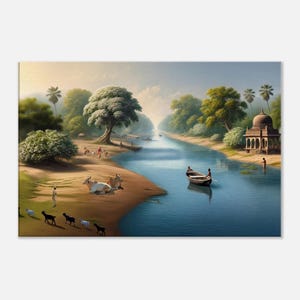 River Scene from Northern India Canvas Print, Wall Art Home Office Living Room Decor, Scenic Landscape Art, Heritage Gift, Ready to Hang