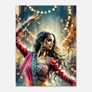 Dancing Indian Woman in Ethnic Dress, Vertical Tall Canvas Print, Wall Art Home Studio Room Dorm Decor. Heritage Gift Idea, Ready to Hang
