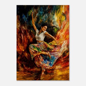 Dancing Indian Woman Colorful Vibrant Canvas Print, Wall Art Home Office Studio Room Dorm Decor, Ethnic Heritage Gift, Ready to Hang Art