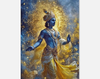 Pan Krishna jako Vishwarupa Ethereal Canvas Print, Wall Art Home Room Temple Studio Tall Decor, Indyjski hinduski bóg dziedzictwa prezent, gotowy do powieszenia