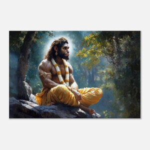 Lord Hanuman in a Serene Forest Canvas Print, Wall Art Home Office Studio Dorm Room Decor, Hindu India Ramayana God Gift, Ready to Hang Art