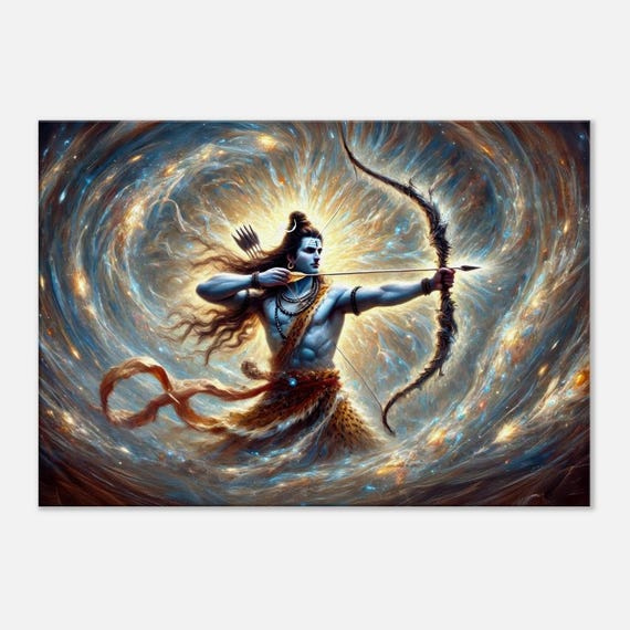 Celestial Lord Shiva With Pinaka Bow Canvas Art Print, Cosmic