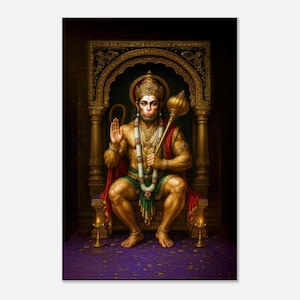 Jai Bajrangbali - A Magnificent Lord Hanuman Canvas Print, Wall Art Home Temple Room Studio Decor, Indian Hindu Heritage Gift, Ready to Hang