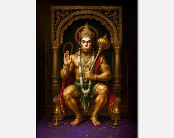 Jai Bajrangbali - A Magnificent Lord Hanuman Canvas Print, Wall Art Home Temple Room Studio Decor, Indian Hindu Heritage Gift, Ready to Hang