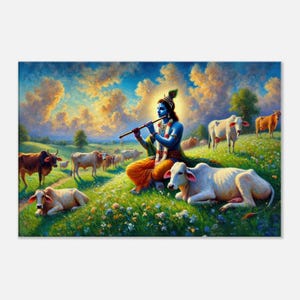 Gopala Krishna the Cowherd Canvas Print, Indian Ethnic Hindu Heritage Gift Idea, Wall Art Home Office Studio Decor, Ready to Hang Art Print
