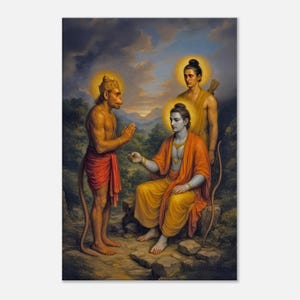 Lord Rama Gives Hanuman a Ring for Sita Canvas Print, Wall Art Home Office Room Decor, Indian Hindu Ramayana Heritage Gift, Ready to Hang