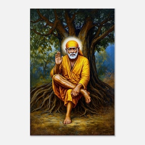 Shirdi Sai Baba Canvas Print, Wall Art Home Room Temple Studio Tall Decor, Indian Ethnic Heritage Spiritual Leader Saint Gift, Ready to Hang