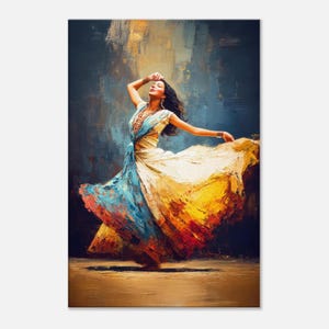 Pretty Indian Female Dancer Canvas Print, Wall Art Home Office Studio Vertical Tall Decor, Ethnic Clothing Heritage Gift, Ready to Hang Art