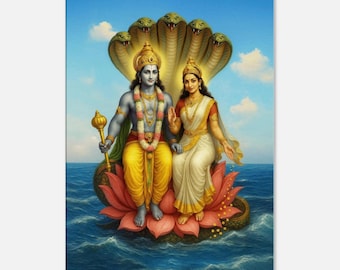 ヴィシュヌ…ビンテージスタイルのインドのヒンドゥー教のポスター