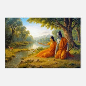 Sita Requests Lord Rama to Catch the Golden Deer Canvas Print, Wall Art Home Room Decor, Indian Hindu Heritage Ramayana Gift, Ready to Hang