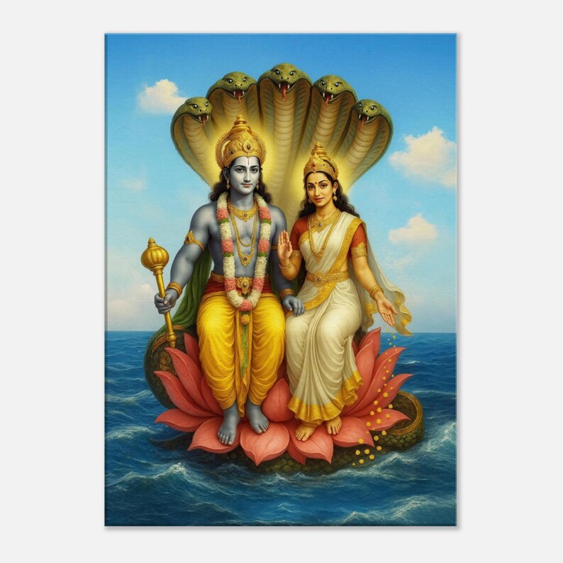 Lord Vishnu and Goddess Lakshmi With Sheshnag Canvas Print, Wall Art ...