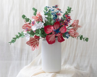 Bouquet de fleurs en papier San Francisco Bleu et Rouge