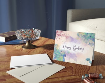 Happy Birthday Watercolor Peacock Greeting cards (8, 16, and 24 pcs)